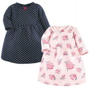 Hudson Baby Infant Girl Cotton Dresses, Pink and Navy Floral, 0-3 Months