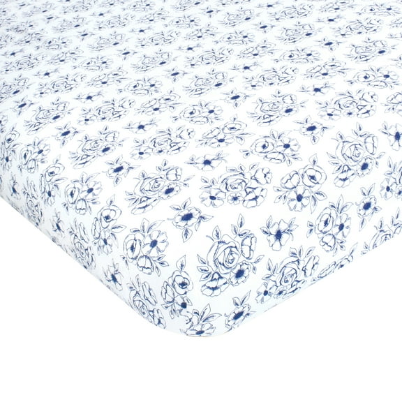 Hudson Baby Infant Girl Cotton Fitted Crib Sheet, Blue Toile, One Size
