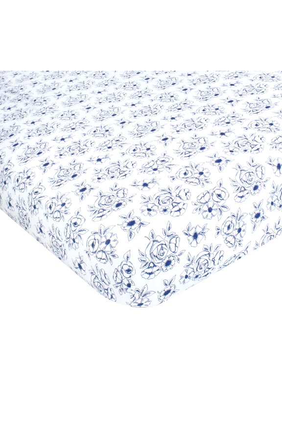 Infant Girl Cotton Fitted Crib Sheet, Blue Toile, One Size