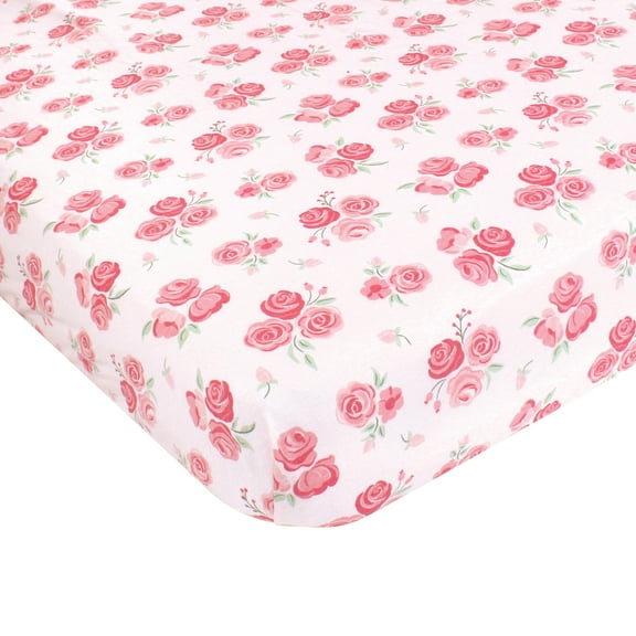 Hudson Baby Infant Girl Cotton Fitted Crib Sheet, Blush Rose, One Size