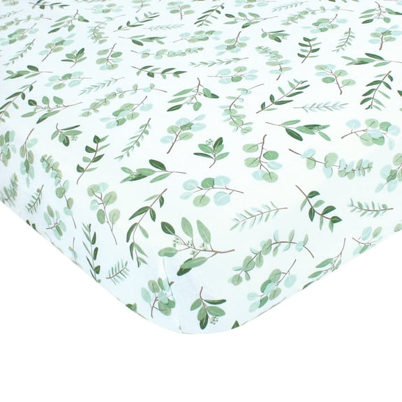 Hudson Baby Infant Girl Cotton Fitted Crib Sheet, Eucalyptus, One Size