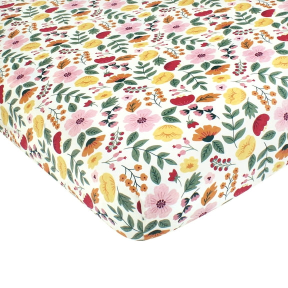 Hudson Baby Infant Girl Cotton Fitted Crib Sheet, Fall Botanical, One Size