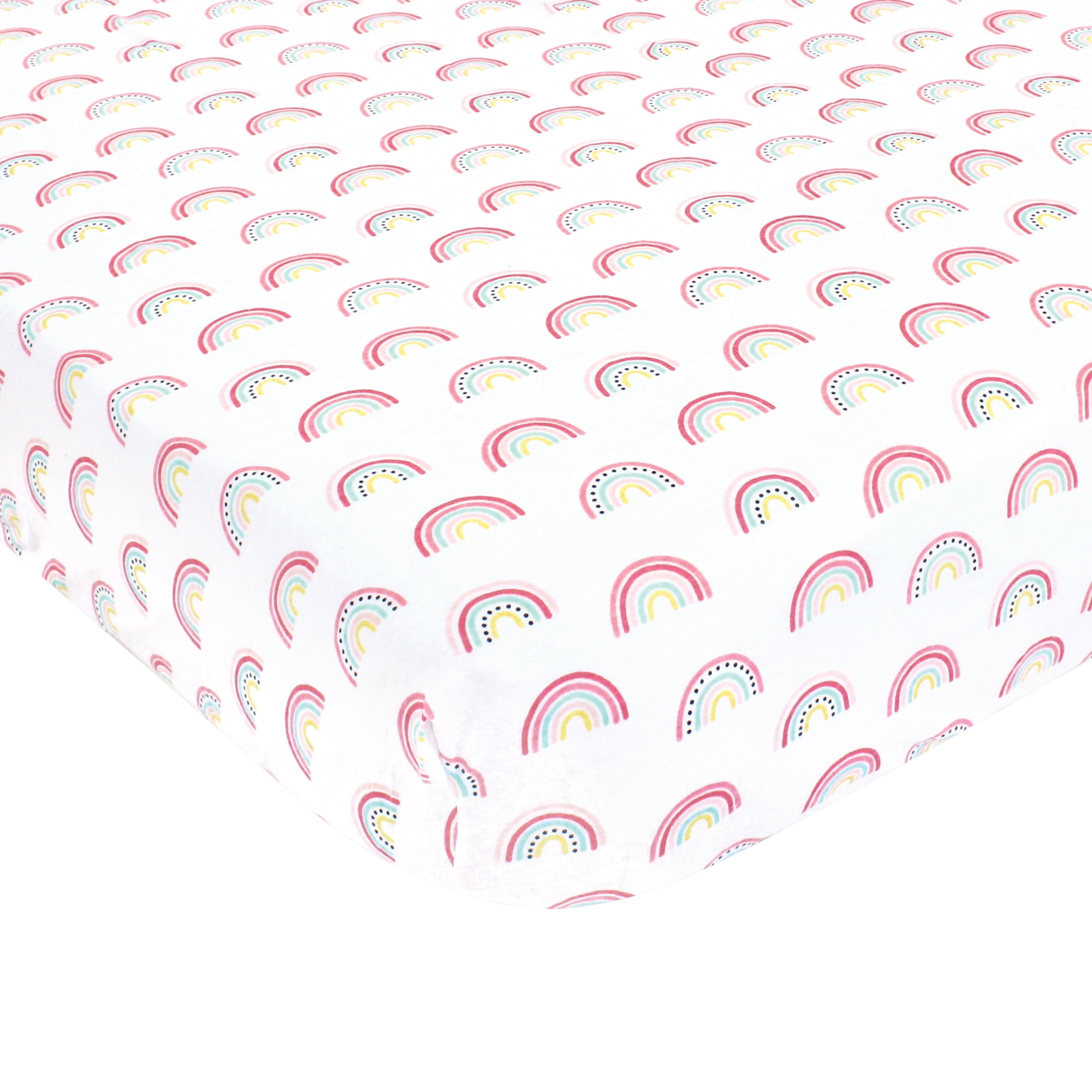 Hudson Baby Infant Girl Cotton Fitted Crib Sheet, Modern Rainbow, One Size