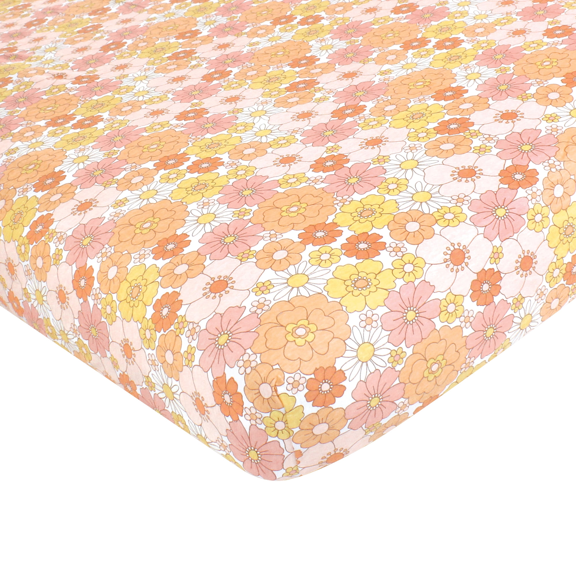 Hudson Baby Infant Girl Cotton Fitted Crib Sheet, Peace Love Flowers, One Size