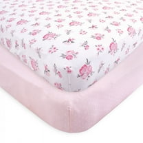 Hudson Baby Infant Girl Cotton Fitted Crib Sheet, Pink Floral, One Size