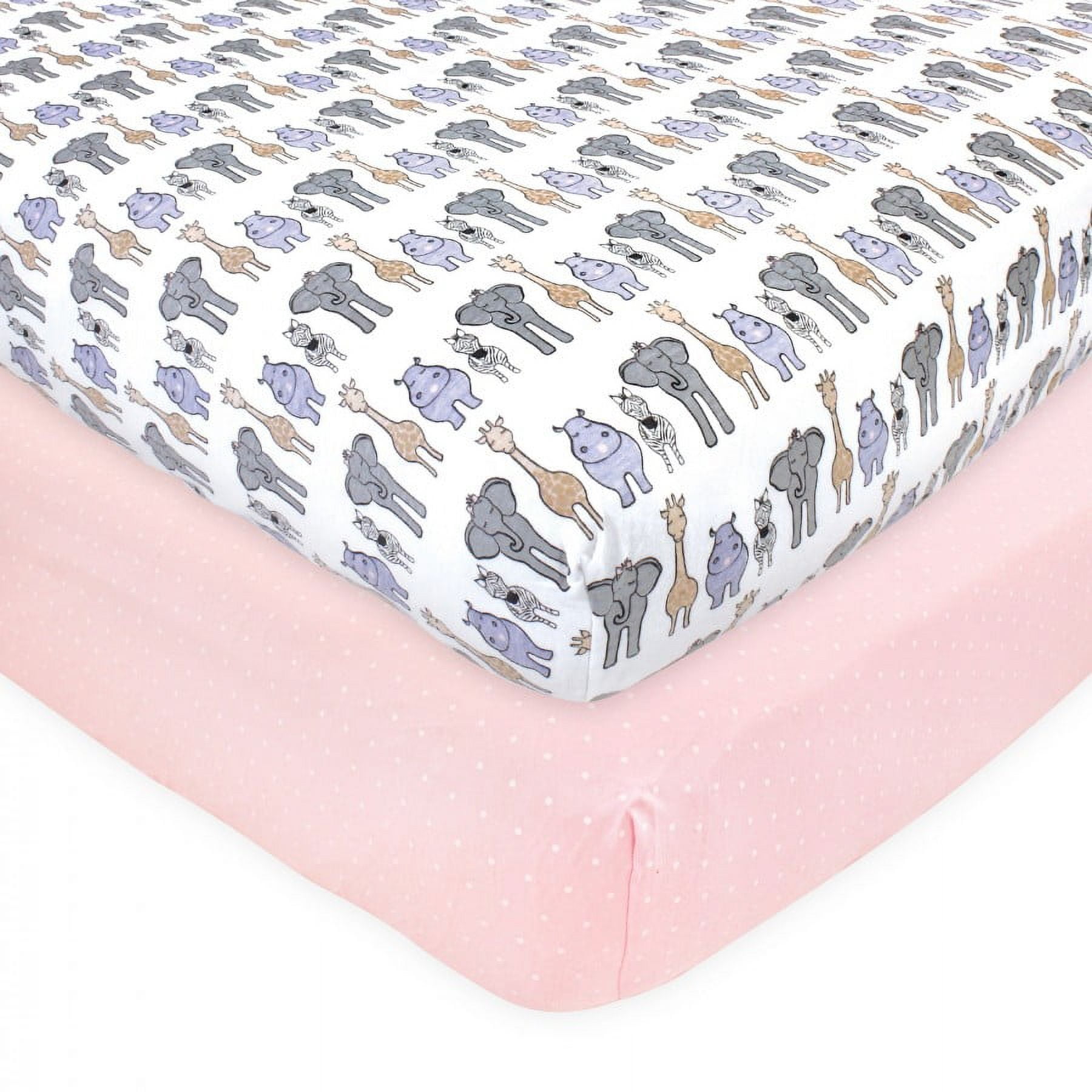 Pink Safari Cotton Jersey Fitted Crib Sheet Set for Toddler Girls