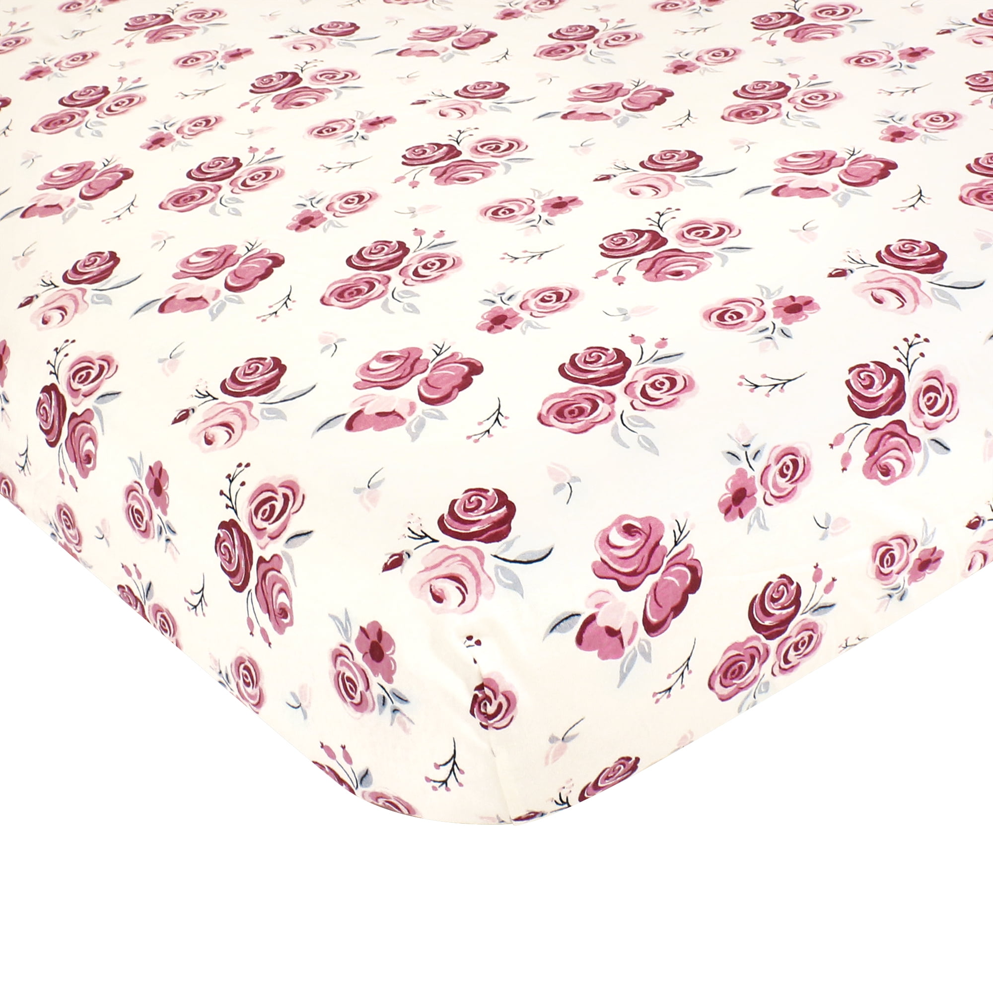 Hudson Baby Infant Girl Cotton Fitted Crib Sheet, Rose, One Size