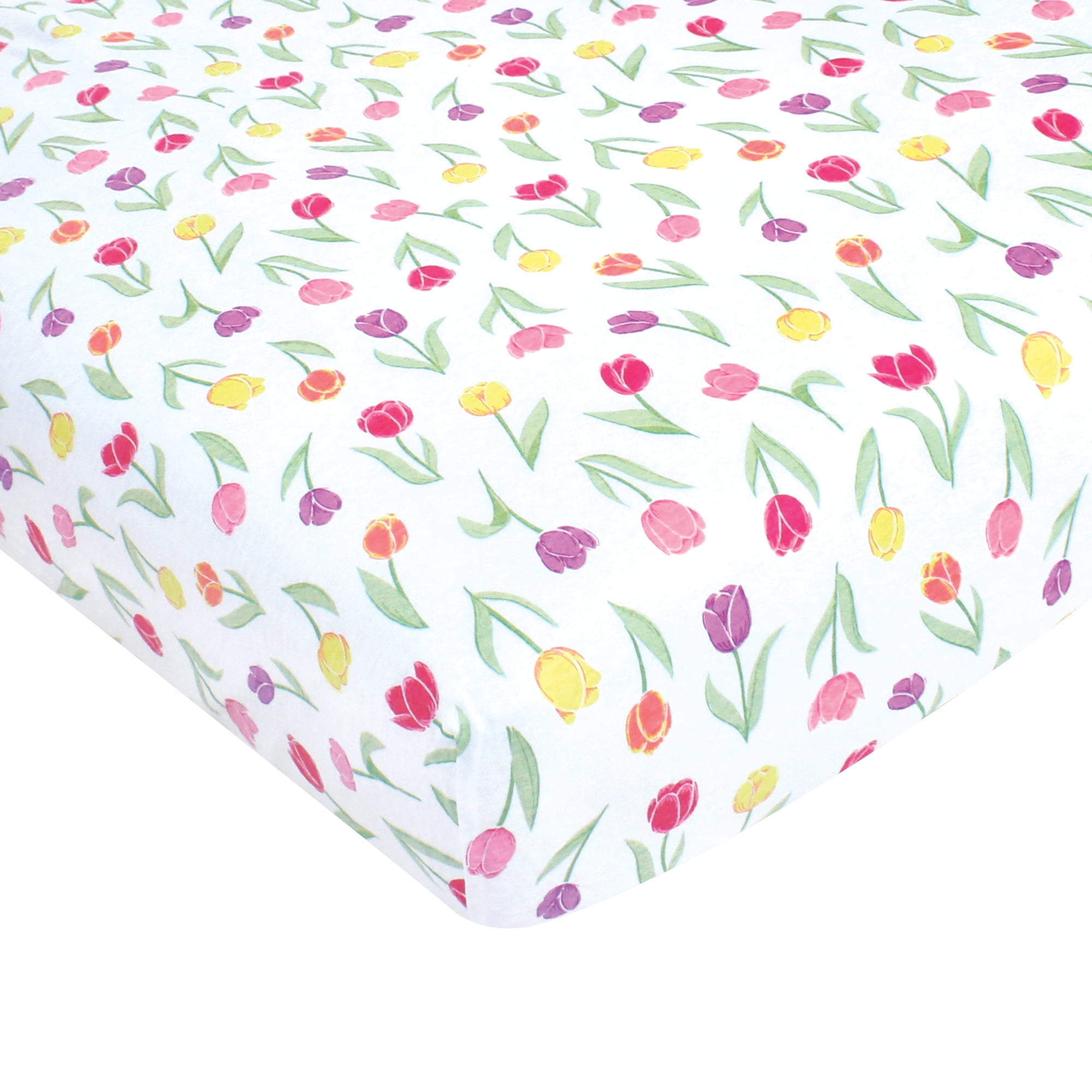 Hudson Baby Infant Girl Cotton Fitted Crib Sheet, Spring Tulips, One Size