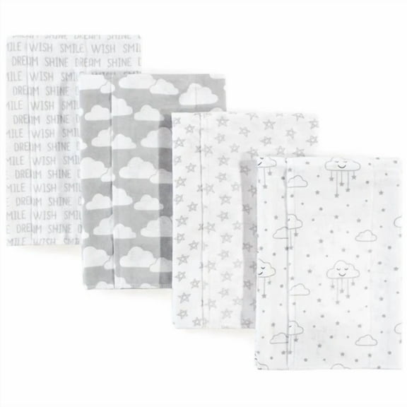 Hudson Baby Infant Girl Cotton Flannel Burp Cloths 4Pk, Gray Clouds, One Size