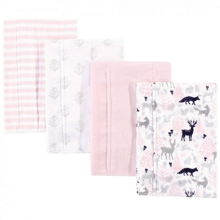 Hudson Baby Infant Girl Cotton Flannel Burp Cloths 4pk, Linocut Woodland Girl, One Size