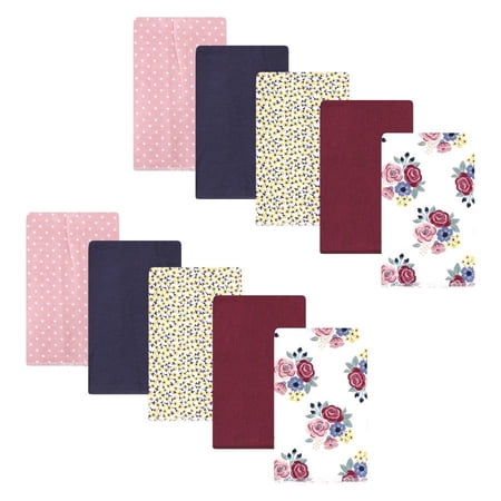 Hudson Baby Unisex Baby Cotton Poly Flannel Burp Cloths, Blush Navy Floral 10-Pack, One Size