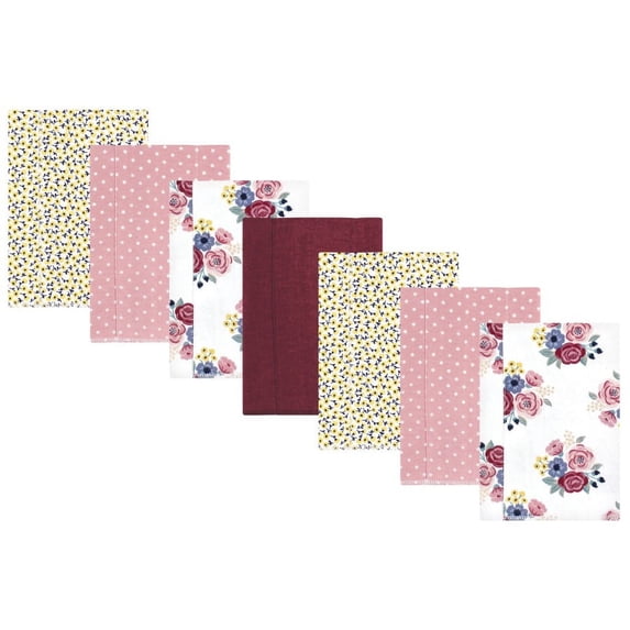 Hudson Baby Infant Girl Cotton Flannel Burp Cloths, Blush Navy Floral 7-Pack, One Size