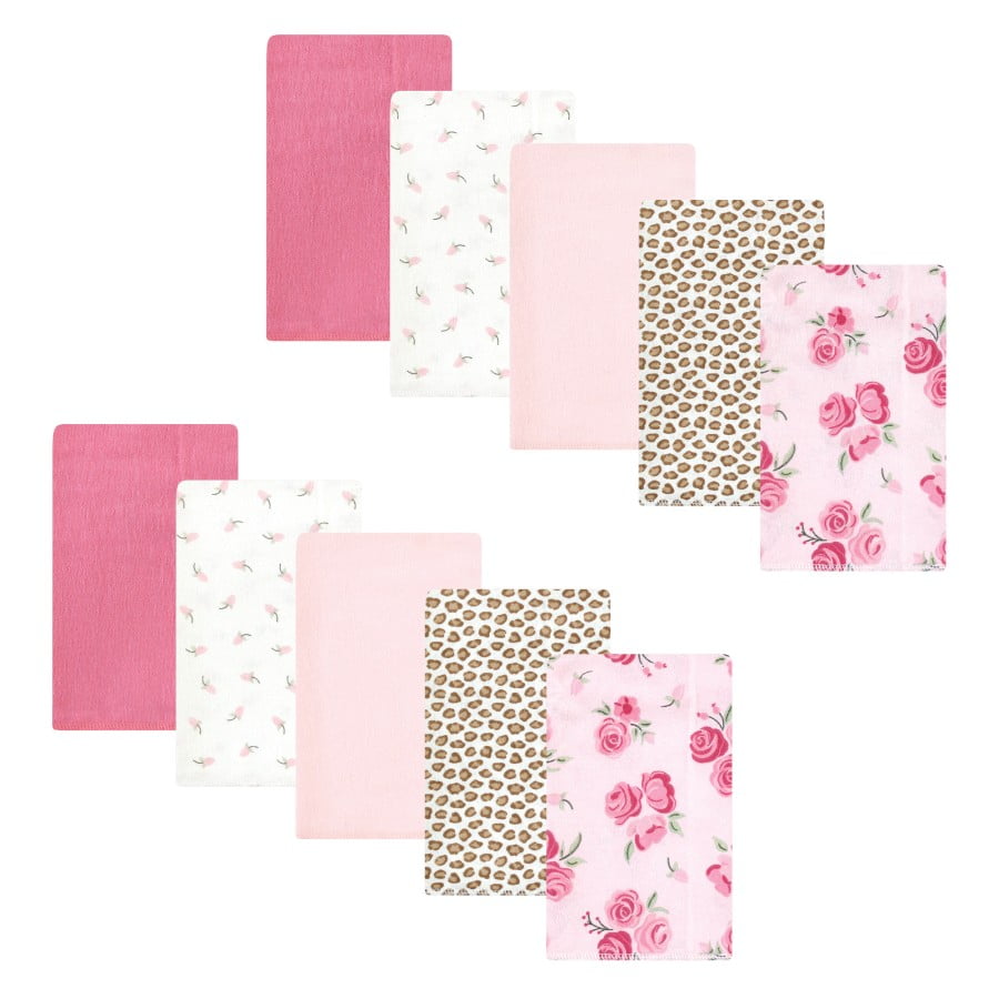 Hudson Baby Infant Girl Cotton Flannel Burp Cloths, Blush Rose, One