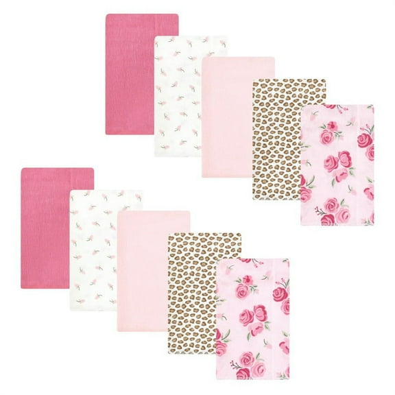 Hudson Baby Infant Girl Cotton Flannel Burp Cloths, Blush Rose, One Size