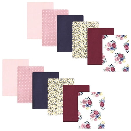 Hudson Baby Infant Girl Cotton Flannel Burp Cloths Bundle, Blush Navy Floral, One Size