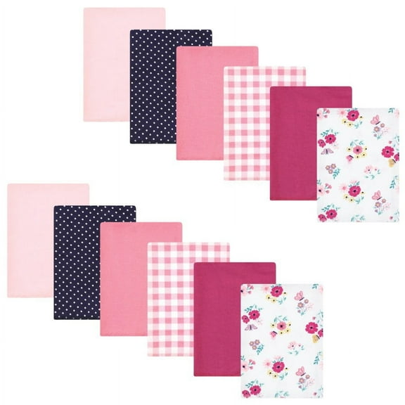 Hudson Baby Infant Girl Cotton Flannel Burp Cloths Bundle, Butterfly Floral, One Size