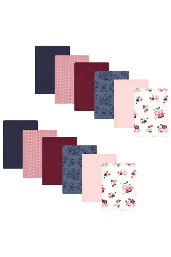Unisex Baby Cotton Poly Flannel Burp Cloths Bundle, Dusty Rose Floral, One Size