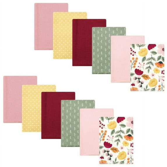 Hudson Baby Infant Girl Cotton Flannel Burp Cloths Bundle, Fall Botanical, One Size