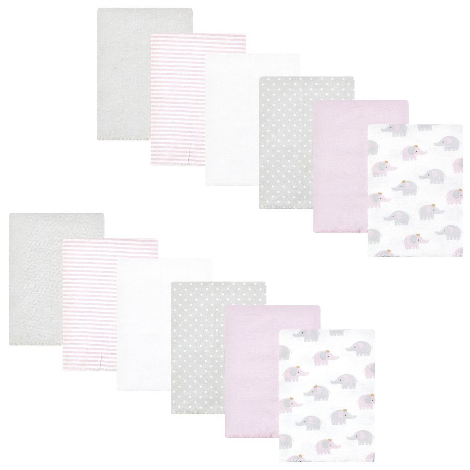 Hudson Baby Unisex Baby Cotton Poly Flannel Burp Cloths Bundle, Lilac Elephants, One Size