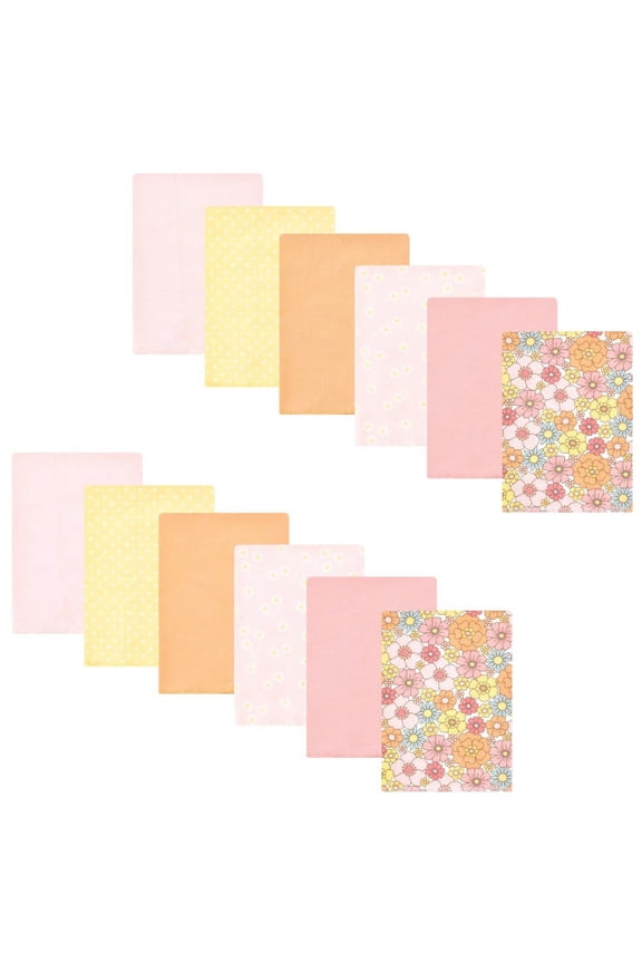 Infant Girl Cotton Flannel Burp Cloths Bundle, Peace Love Flowers, One Size