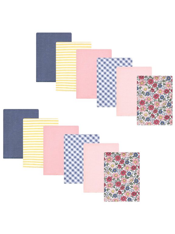 Unisex Baby Cotton Poly Flannel Burp Cloths Bundle, Pink Blue Pretty Floral, One Size