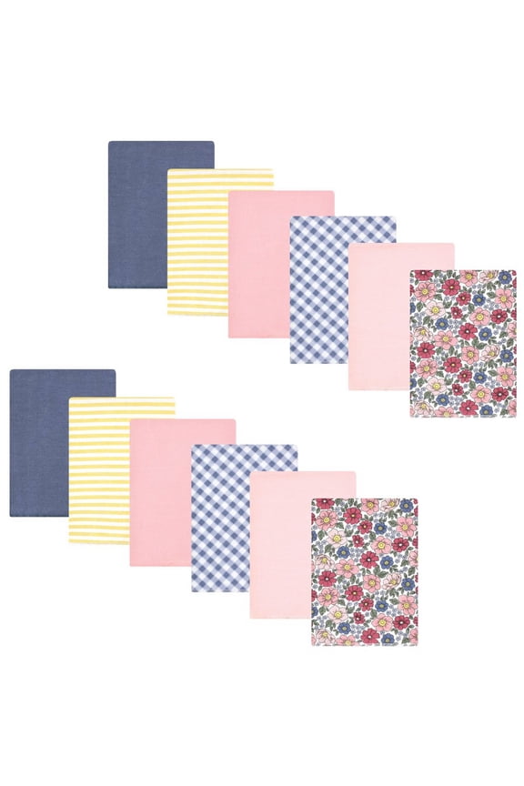 Infant Girl Cotton Flannel Burp Cloths Bundle, Pink Blue Pretty Floral, One Size