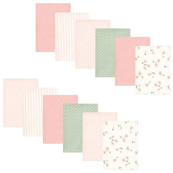 Hudson Baby Infant Girl Cotton Flannel Burp Cloths Bundle, Pink Dainty Floral, One Size