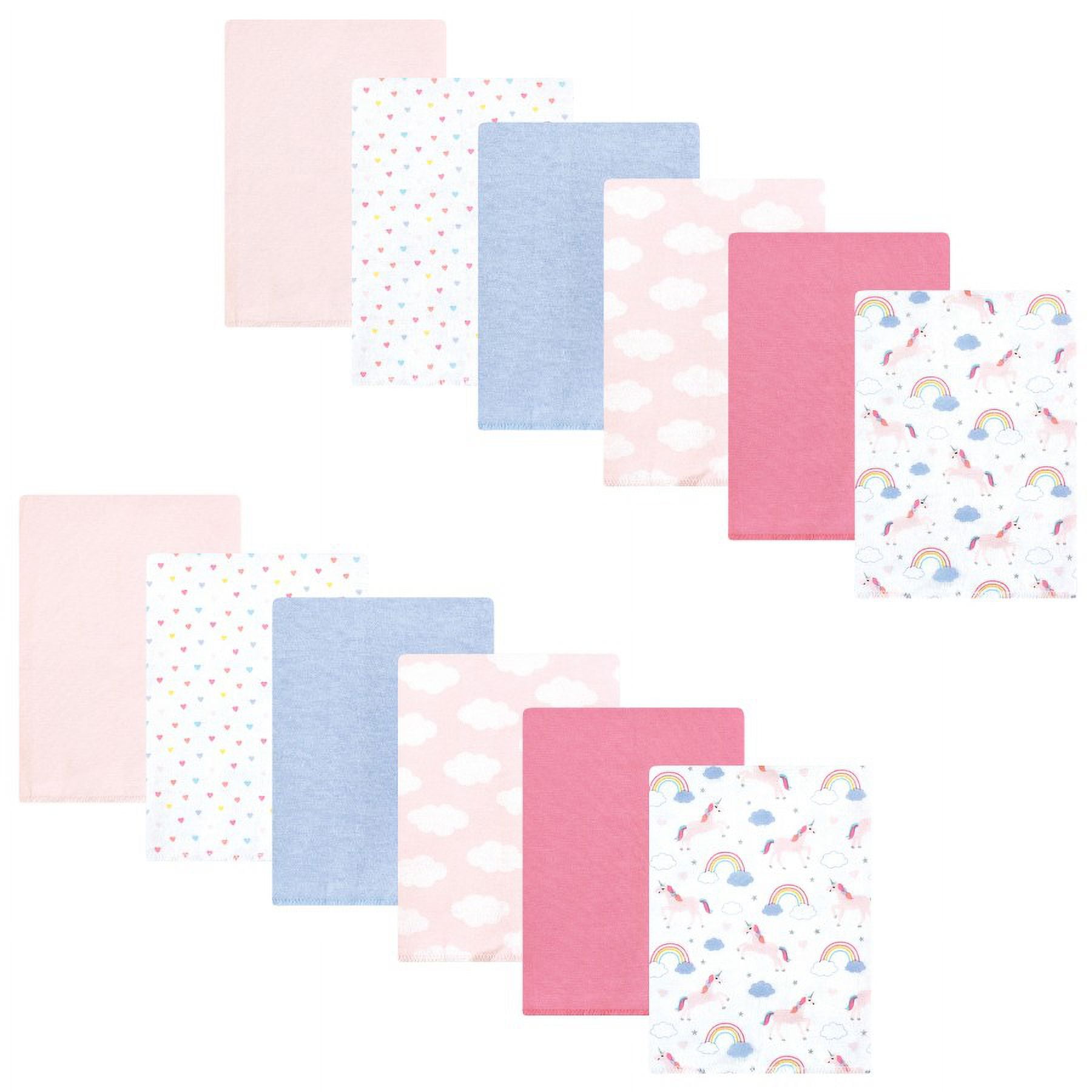 Hudson Baby Unisex Baby Cotton Poly Flannel Burp Cloths Bundle, Unicorns Rainbows, One Size