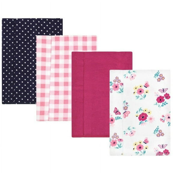 Hudson Baby Infant Girl Cotton Flannel Burp Cloths, Butterfly Floral 4-Pack, One Size