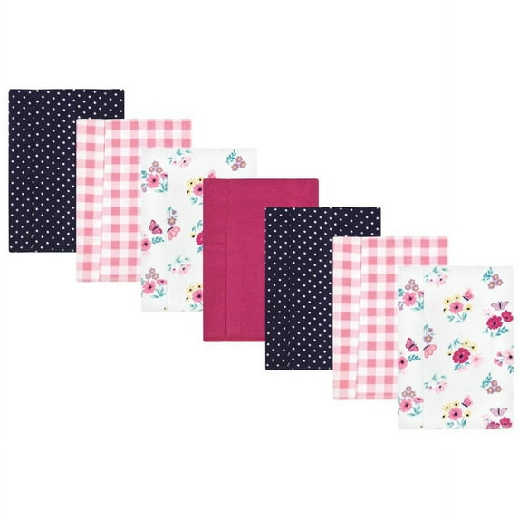 Hudson Baby Infant Girl Cotton Flannel Burp Cloths, Butterfly Floral 7-Pack, One Size