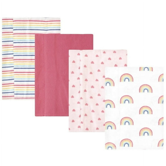 Hudson Baby Infant Girl Cotton Flannel Burp Cloths, Creative Rainbow 4-Pack, One Size