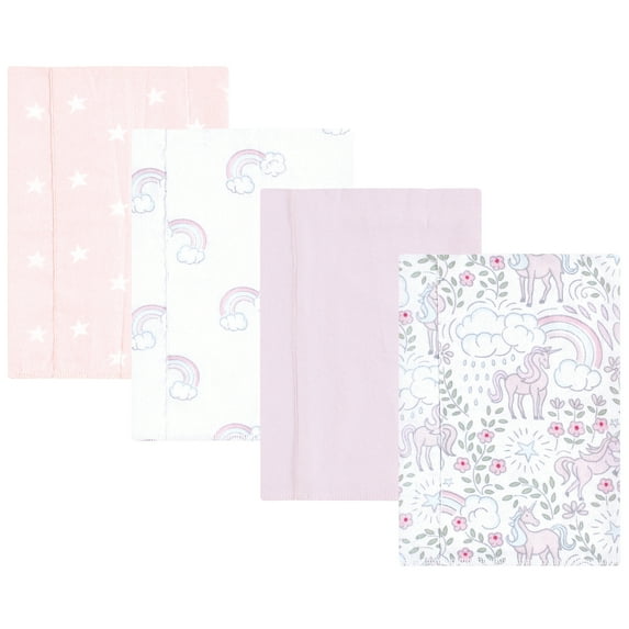 Hudson Baby Infant Girl Cotton Flannel Burp Cloths, Dreamy Unicorn, One Size
