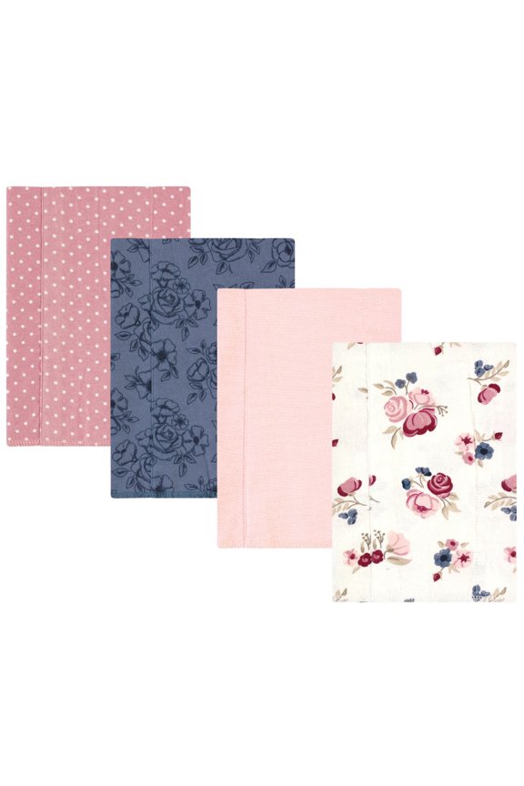 Unisex Baby Cotton Poly Flannel Burp Cloths, Dusty Rose Floral 4-Pack, One Size