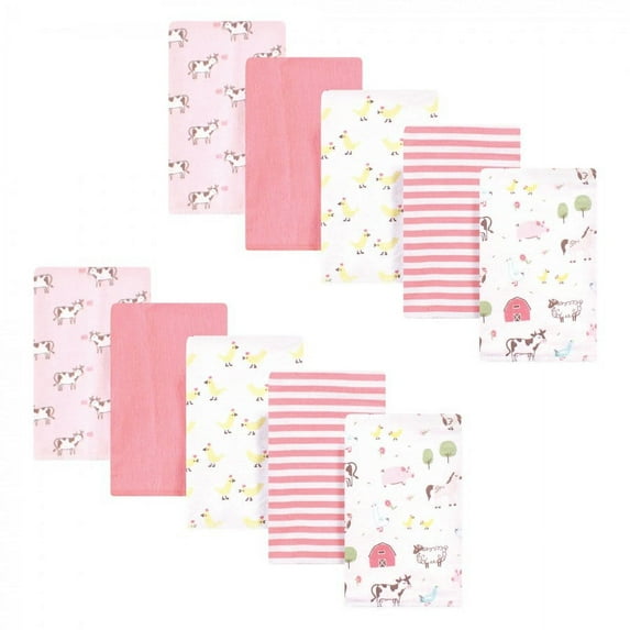Hudson Baby Infant Girl Cotton Flannel Burp Cloths, Girl Farm Animals, One Size