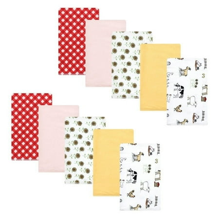 Hudson Baby Infant Girl Cotton Flannel Burp Cloths, Girl Farm, One Size