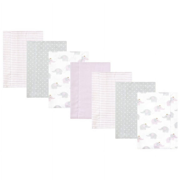 Hudson Baby Infant Girl Cotton Flannel Burp Cloths, Lilac Elephants 7 Pack, One Size