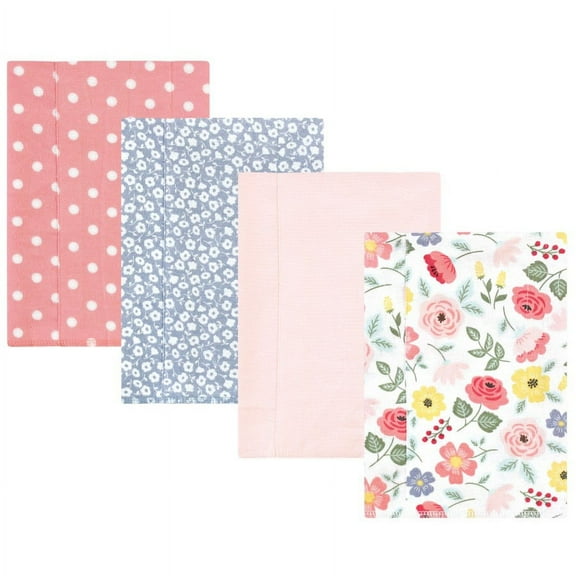 Hudson Baby Infant Girl Cotton Flannel Burp Cloths, Modern Botanical 4 Pack, One Size