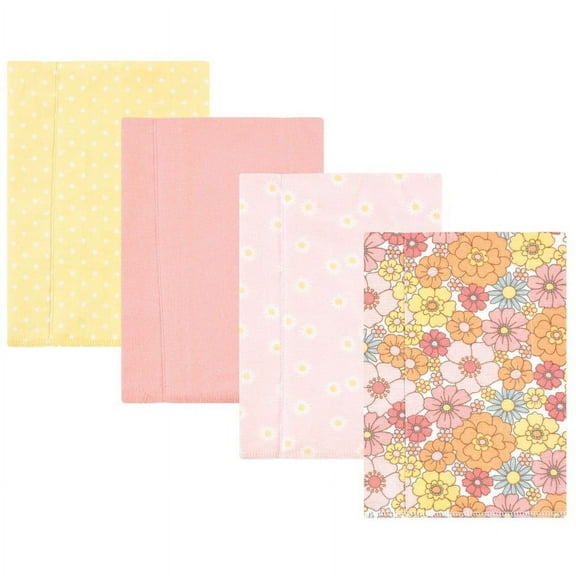 Hudson Baby Infant Girl Cotton Flannel Burp Cloths, Peace Love Flowers 4 Pack, One Size