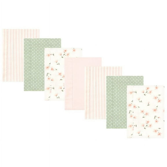 Hudson Baby Infant Girl Cotton Flannel Burp Cloths, Pink Dainty Floral 7 Pack, One Size