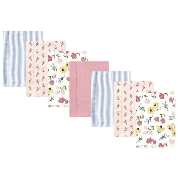 Hudson Baby Infant Girl Cotton Flannel Burp Cloths, Soft Painted Floral 7 Pack, One Size