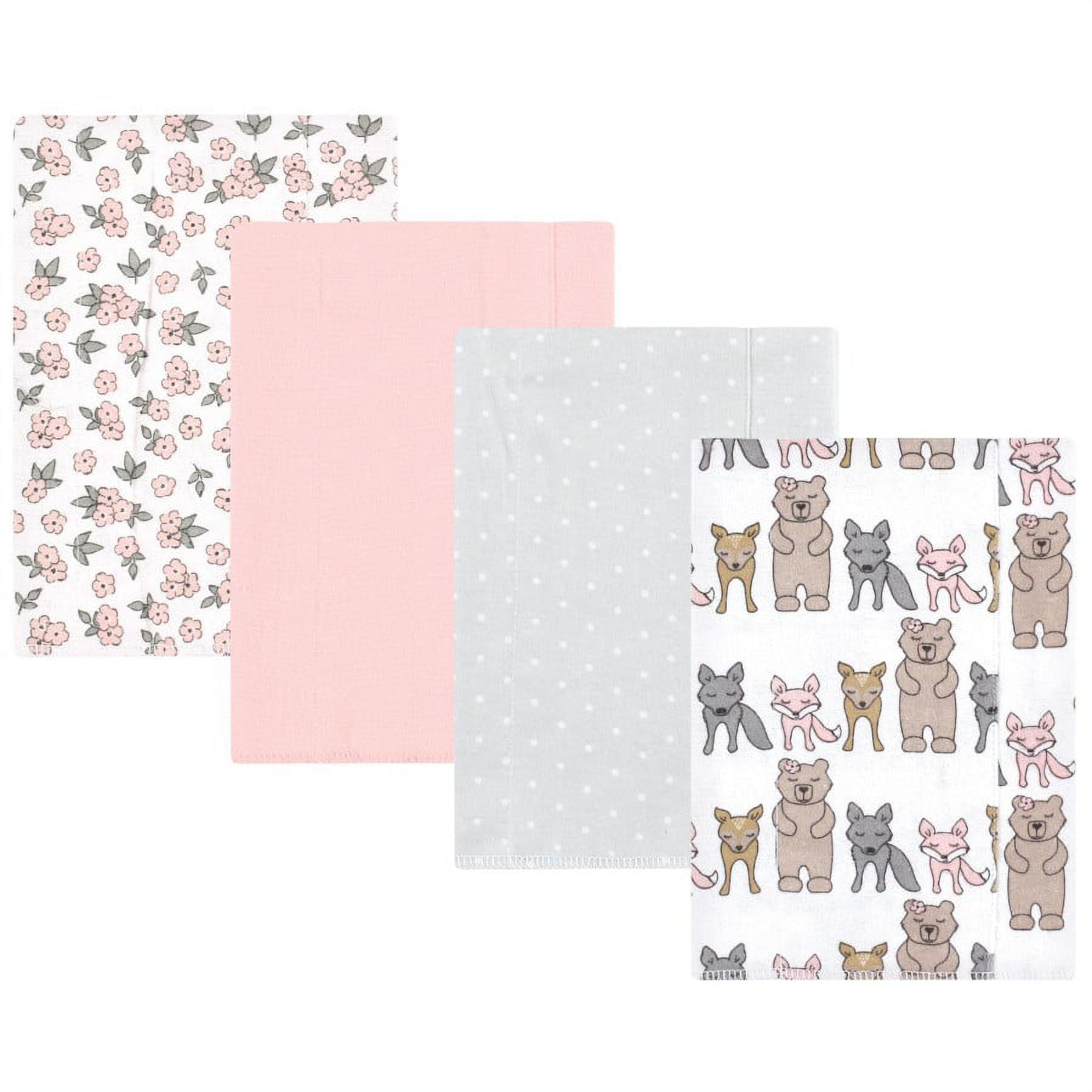 Hudson Baby Infant Girl Cotton Flannel Burp Cloths, Wild Forest Pink 4