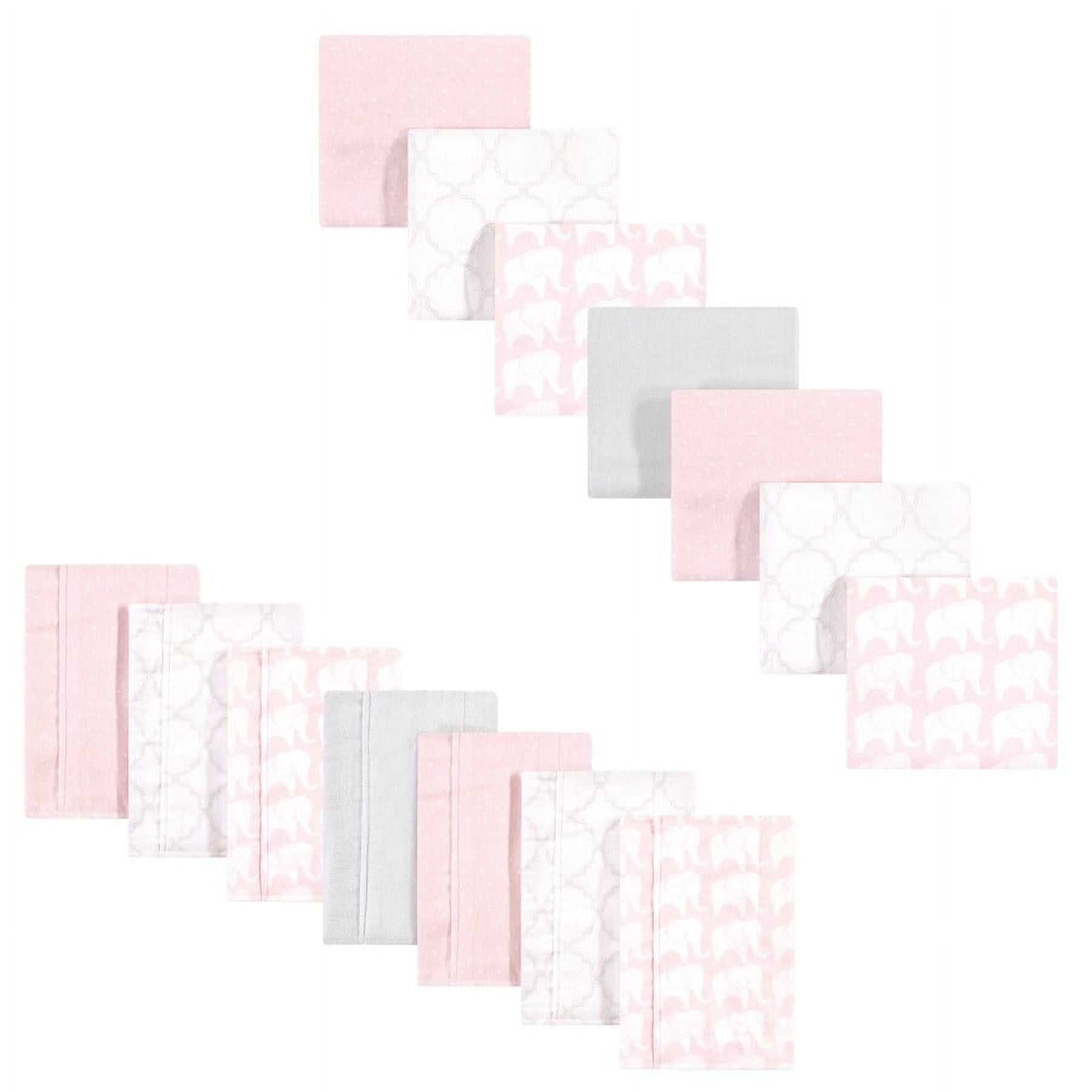 Hudson Baby Infant Girl Cotton Flannel Burp Cloths and Receiving Blankets, 14-Piece, Girl Elephant, One Size