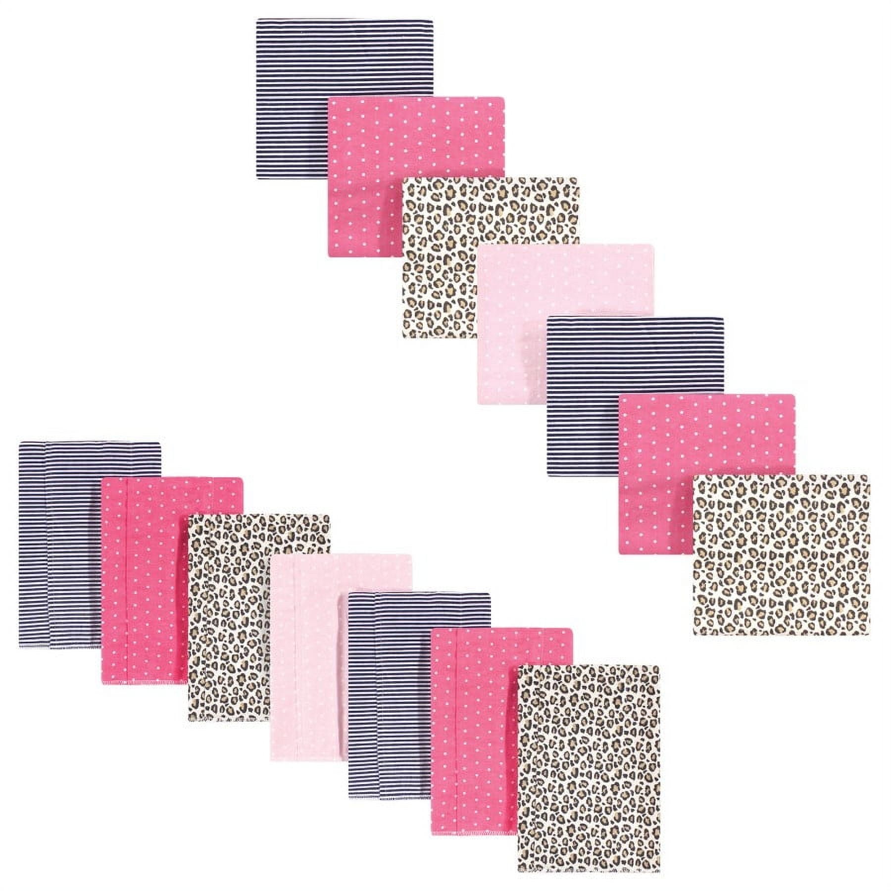 Hudson Baby Infant Girl Cotton Flannel Burp Cloths and Receiving Blankets, 14-Piece, Leopard, One Size