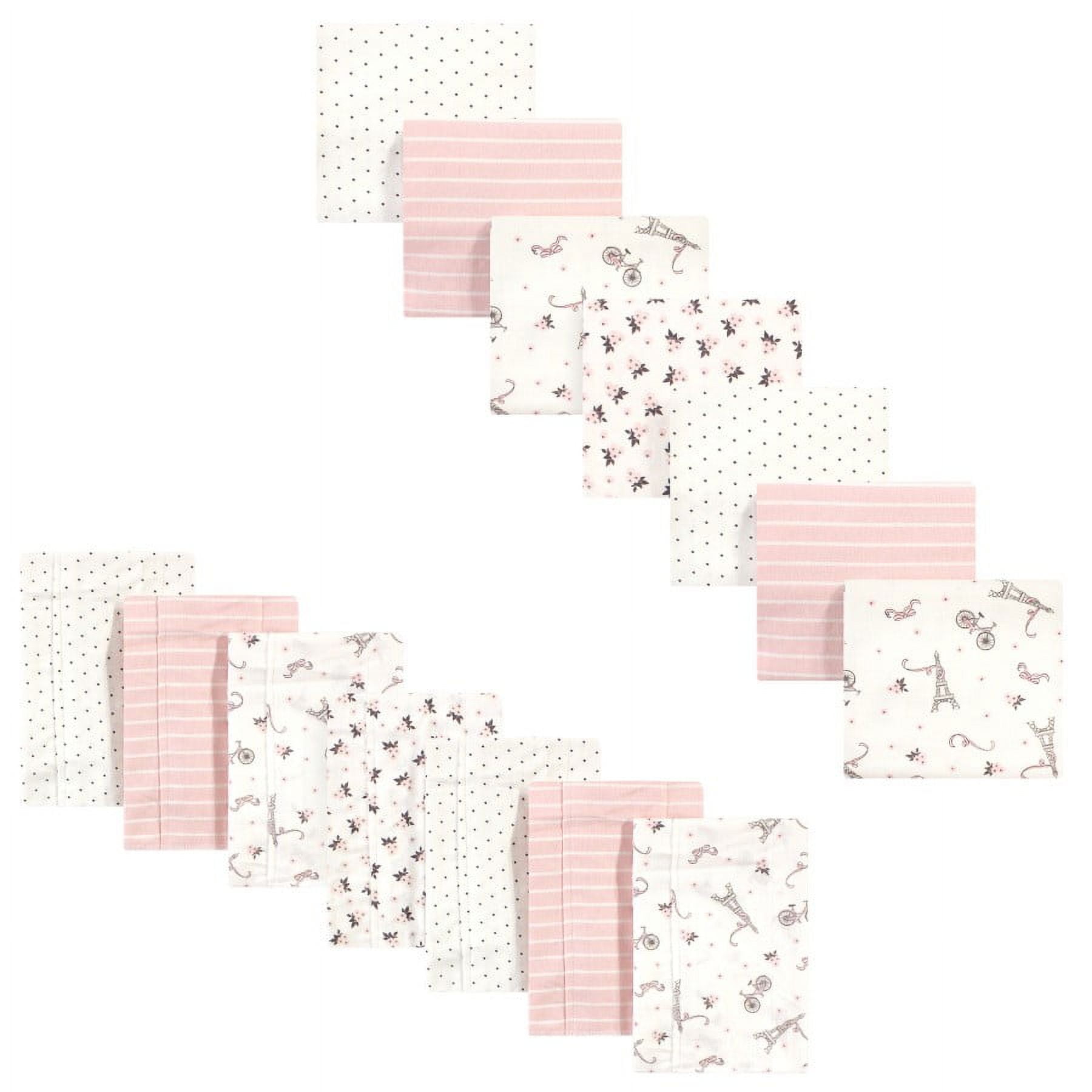 Hudson Baby Infant Girl Cotton Flannel Burp Cloths and Receiving Blankets, 14-Piece, Paris, One Size
