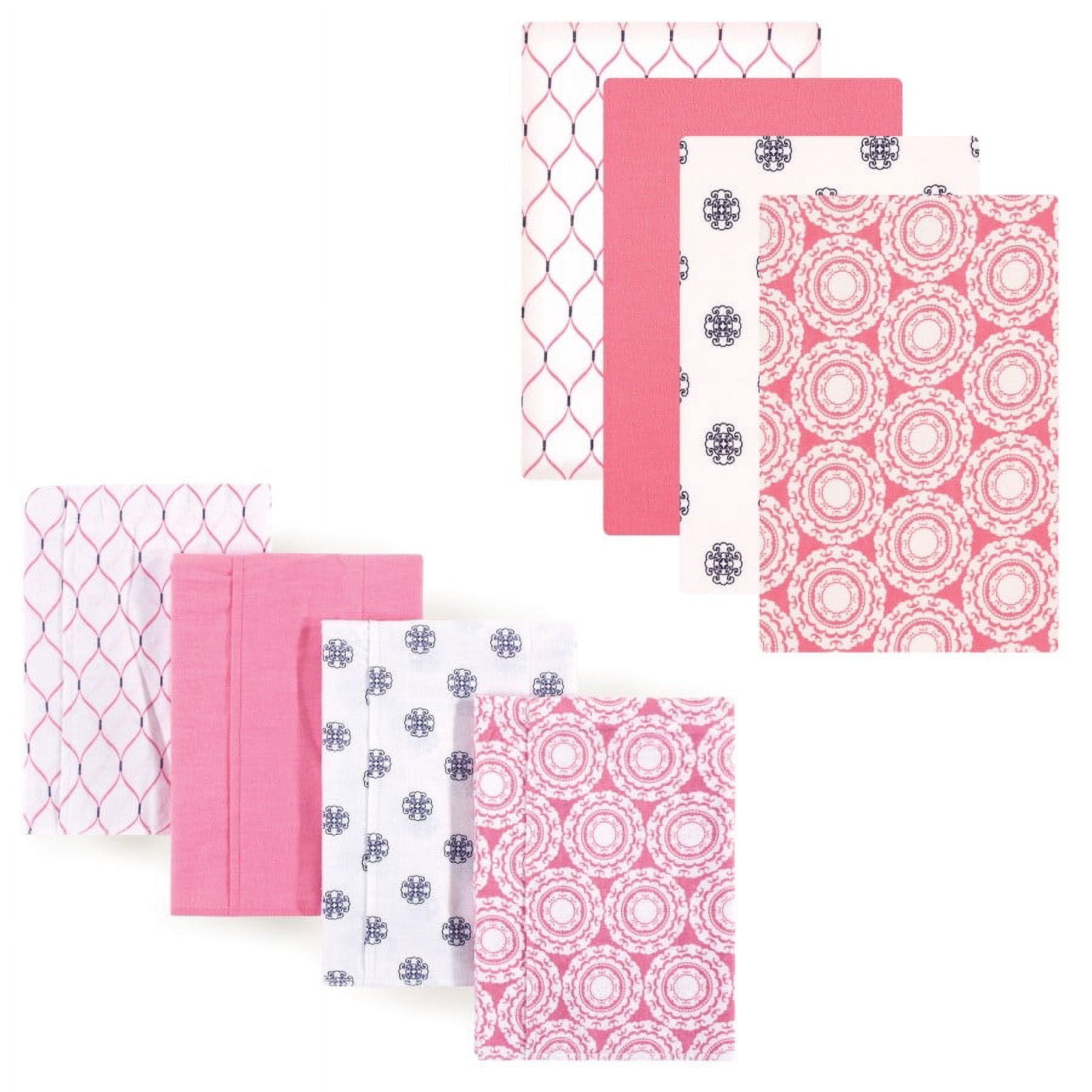 Hudson Baby Infant Girl Cotton Flannel Burp Cloths and Receiving Blankets, 8-Piece, Medallion, One Size