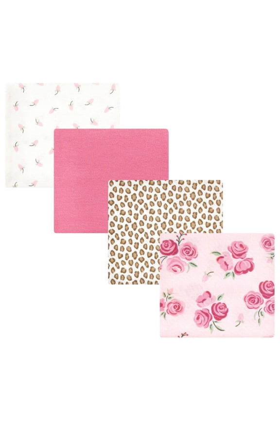 Infant Girl Cotton Flannel Receiving Blankets, Blush Rose, One Size