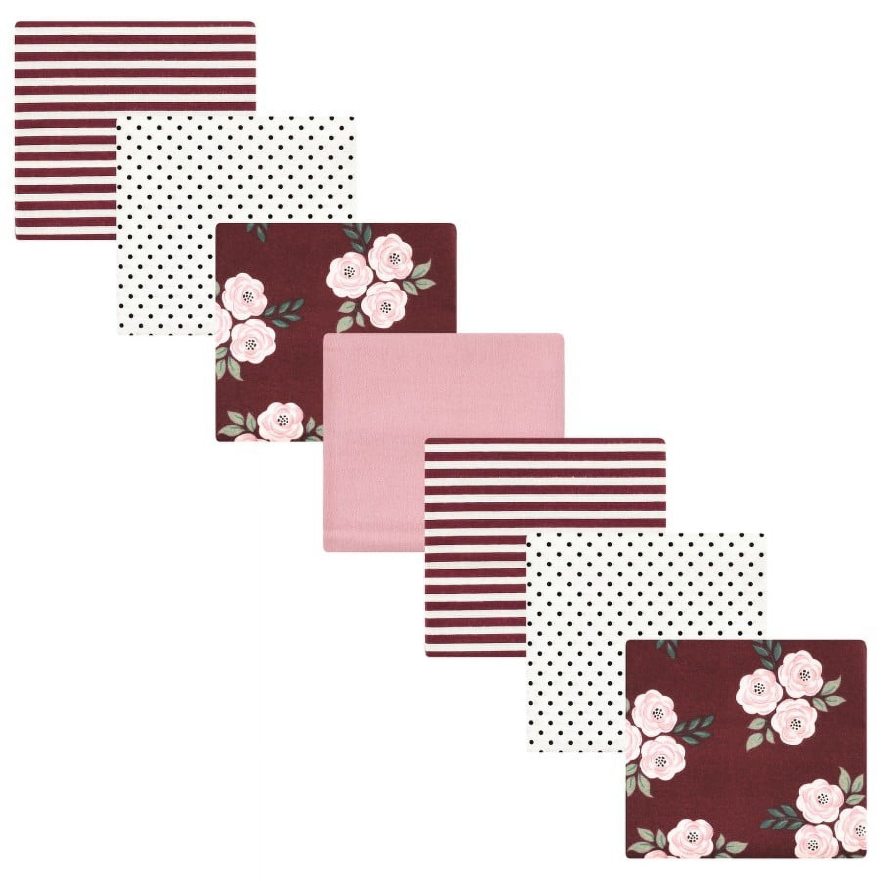 Hudson Baby Infant Girl Cotton Flannel Receiving Blankets Bundle, Burgundy Floral, One Size