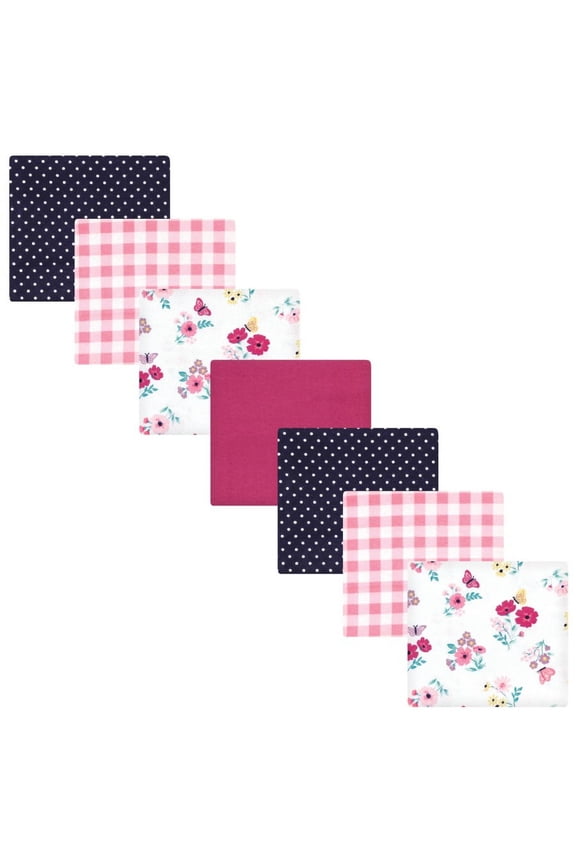 Infant Girl Cotton Flannel Receiving Blankets Bundle, Butterfly Floral, One Size