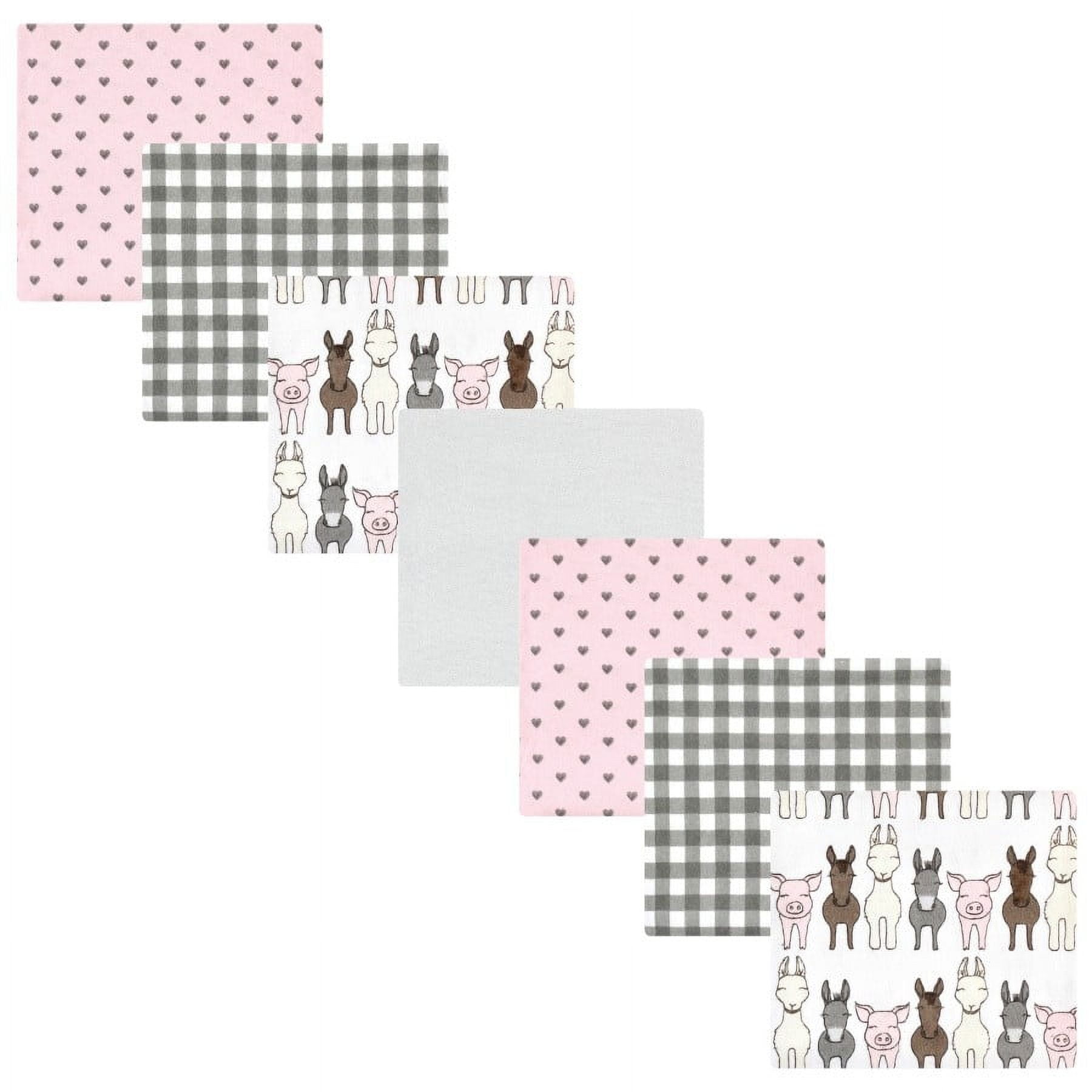 Hudson Baby Infant Girl Cotton Flannel Receiving Blankets Bundle, Farm Friends Pink, One Size