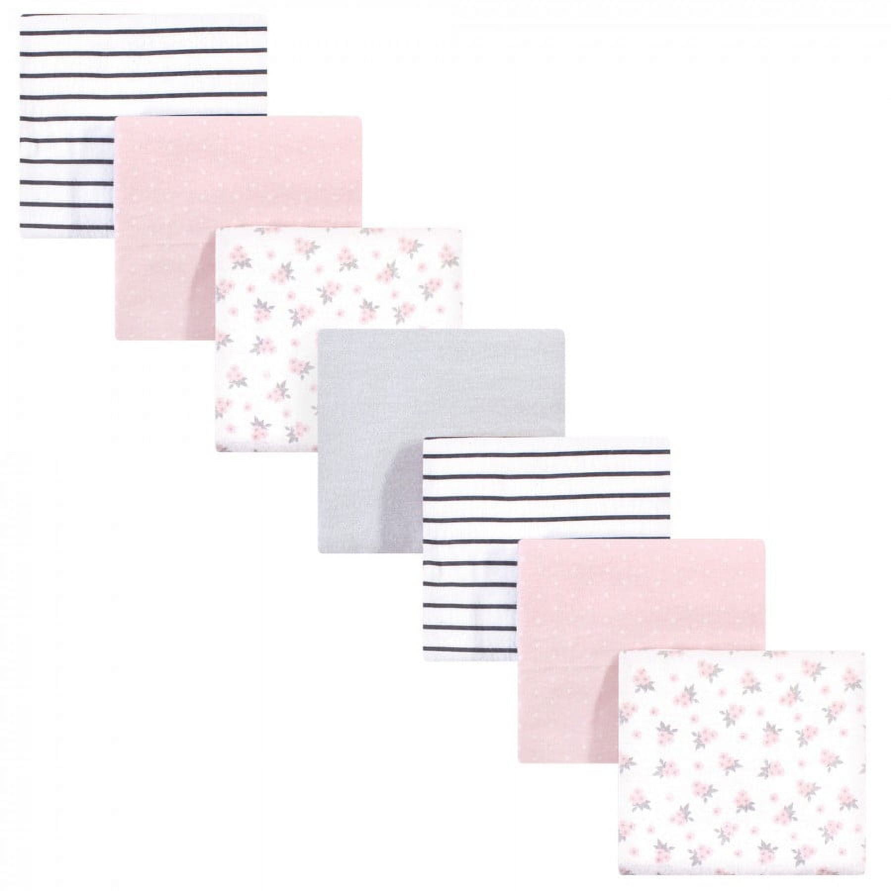 Hudson Baby Infant Girl Cotton Flannel Receiving Blankets Bundle, Gray Pink Floral, One Size